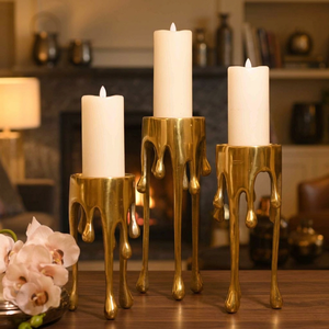 Melting Golden <b>Drip</b> Design Candlestick Holder Set for Wedding Home Decoration Brass Material Heat Resistant - Product Image 3