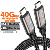 Cable USB4 Tipo-C de 40 Gbps, Carga Rápida PD de 240 W, Transmisión de Video 8K, Cable Trenzado de PVC/Nylon para Monitor de Computadora y Cámara