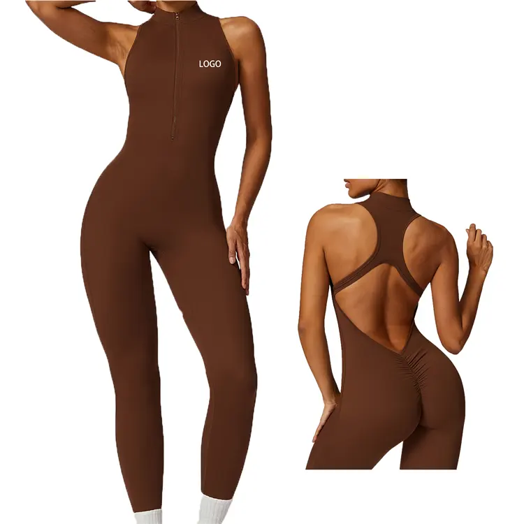 2024 Nieuwe Collectie Custom Scrunch Butt Vrouwen Yoga Bodysuits Half Rits Beauty Back Vrouwen Gym Fitness Yoga Playsuits Jumpsuits