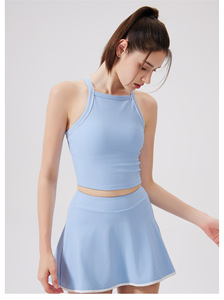 Women Ribbed Square Neck <b>Crop</b> Tank <b>Top</b> Padded Stretch Athletic Sports Bra Low <b>Support</b> Yoga Tennis Workout Active Wear OEM ODM - Product Image 4