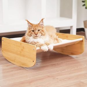 Hamaca elevada para gatos, 2 en 1 columpio, silla para dormir para gatos de interior, suelo elevado, cuna para gatitos, columpio para gatos con marco de madera - Product Image 1