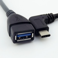Kabel Konverter OTG USB 3.1 Tipe-C ke USB 3.0 Female Sudut Kanan, Konduktor Tembaga Murni, Selubung PVC, Pelindung Anyaman, untuk Ponsel