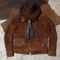 Veste en cuir inspirée du modèle 506 pour homme, en daim épais avec col contrastant en cuir lisse et deux poches à rabat.