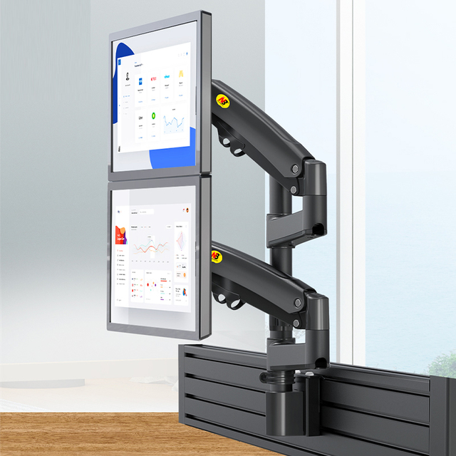 Dual Monitor Holder Ergonomic Full Motion Aluminum Alloy 22-32" LCD LED Screen Slot Mount Bracket 75/100mm VESA 2-12kgs Each Arm