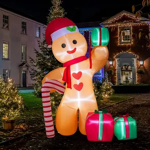 人気の屋外1.8Mインフレータブルクリスマスジンジャーブレッドマン、LEDライト内蔵パーティー用クリスマスデコレーション