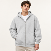 Sweat à capuche zippé double face en molleton brossé 350 GSM, coupe ample, avec fermeture éclair intégrale, marque privée, streetwear transfrontalier