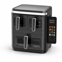 Friteuse à air électrique carrée triple panier 1800W avec capacité 4L+4L+9L, contrôle numérique, sans huile, pour cuisine domestique