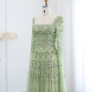 Jancember LSZ461 Belles robes de soirée à col carré avec manchon Cape - Product Image 6