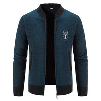Herren-Plüsch-Strickjacke mit Stickerei und Reißverschluss – Modische, einfarbige und vielseitige Strickwaren-Oberbekleidung
