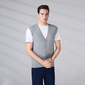 Suéter cárdigan sin mangas con cuello en V y botones para hombre, ropa de punto con logotipo personalizado, estilo moderno para otoño. - Product Image 5