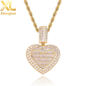 Hip Hop Zircon 18K Gold Plated <b>Copper</b> Necklace Picture Pendant Heart <b>Photo</b> Pendant Diy Picture <b>Frame</b> Memory Unisex - Product Image 1