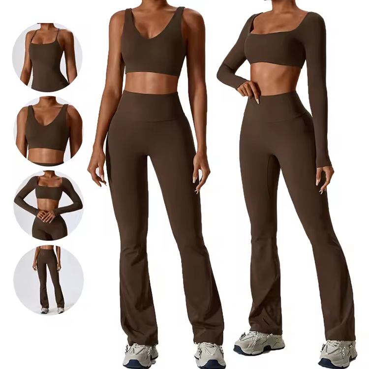 Women Sports Gym Wear Workout Set Tights Crop Top 2 Pieces Seamless Long Sleeve Fitness Yoga Set Acid Wash Badge Sequined