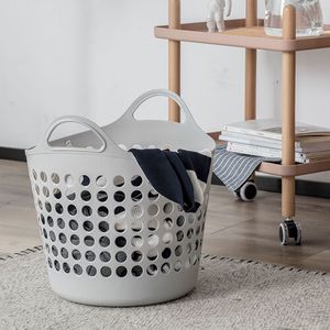 Laundry <b>Basket</b> Round <b>Plastic</b> Storage <b>Basket</b> For Clothes Portable Household Use - Product Image 4