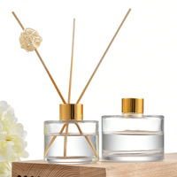 Bouteille diffuseur à roseaux en verre transparent rond de 50 ml, 120 ml, 150 ml, 200 ml avec couvercle en bois et bouchon à vis mat, prête à être expédiée, en stock