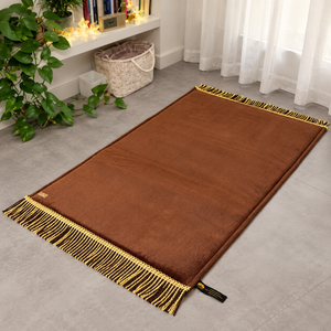 Premium Brown XL Machine Made Muslim Prayer Mat Soft <b>Faux</b> <b>Fur</b> Foam Low Pile Non Slip Islamic Home Mosque Long Prayer Sessions - Product Image 1