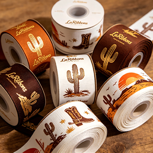 Vintage Wild West Desert Cactus Cowboy Grosgrain <b>Ribbon</b> Retro Brown Decor <b>Ribbon</b> for Western Theme Party Gift Bouquet Craft Bow - Product Image 5