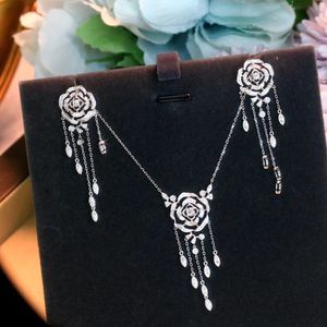 Xinfly Custom Fine Jewelry Set 18K White Gold <b>Necklace</b> Earring Au750 Rose Diamond Tassel Wholesale for Weddings Parties Ladies' - Product Image 2