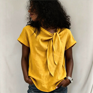 2026 European and American summer new women's clothing design sense cotton and linen short sleeved fashionable casual <b>top</b> - Product Image 2