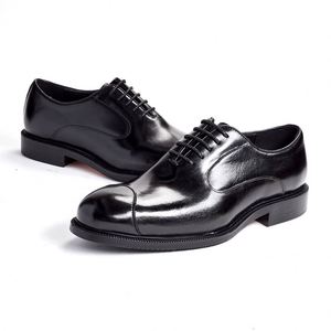 Men's Formal Business <b>Shoes</b> Trendy Lace-Up Low-Top Handmade Oxford Cow Leather Upper <b>Height</b> <b>Increasing</b> Waterproof Anti-Slip - Product Image 2