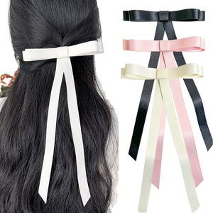 Fascia per capelli artigianale da donna all'ingrosso con fiocco in nastro rosa e nero, accessori moda per capelli con coda lunga - Product Image 1