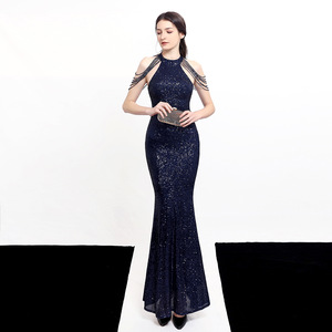 18098 nuevo temperamento elegante largo Halter conjunto <span class=keywords><strong>de</strong></span> lentejuelas cola <span class=keywords><strong>de</strong></span> pez vestido <span class=keywords><strong>de</strong></span> <span class=keywords><strong>noche</strong></span> - Product Image 5