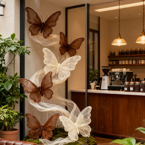 Set de Decoración de Mariposas Gigantes de Organza Artificial, Ecológicas, de Lujo, Color Marrón Beige, para Escaparates, Tiendas, Galerías de Arte - Product Image 2