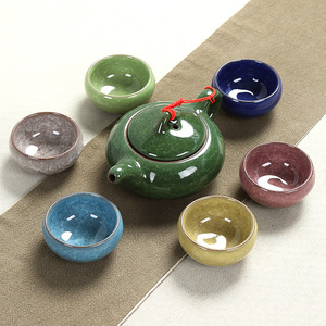 Juego de té Kung Fu de cerámica con efecto craquelado y cambio de esmalte, 1 tetera y 6 <span class=keywords><strong>tazas</strong></span>, colorido, con caja de regalo para negocios, hogar o como regalo. - Product Image 2