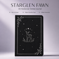 JINGDA Organiseur/Agenda A5 personnalisé Starglen Fawn à couverture rigide en PU avec grille à points et double ruban, 100 feuilles, pour l'organisation silencieuse