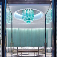 Lustre en cristal K9 bleu personnalisé, long, moderne, luxueux, pour plafond haut, luminaire suspendu LED pour hall d'hôtel, décoration de villa