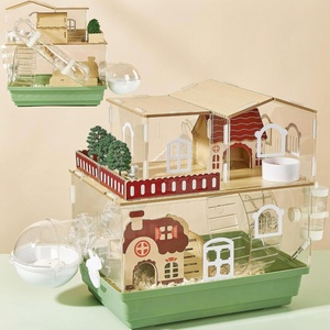 Nouvelle cage à hamster en acrylique 12 en 1 avec accessoires en bois, maison/villa pour hamster à deux ou trois étages avec tunnel et roue - Product Image 1