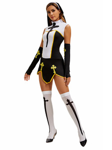 Costume <span class=keywords><strong>da</strong></span> <span class=keywords><strong>Suora</strong></span> <span class=keywords><strong>Sexy</strong></span> per Donna Adulta in Bianco e Nero, <span class=keywords><strong>Abito</strong></span> per Feste di Halloween e Cosplay - Product Image 3