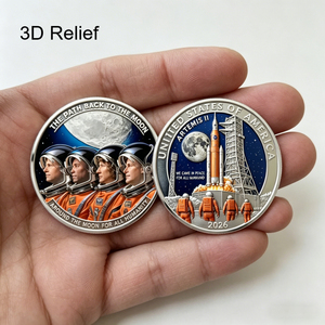 Moneta Commemorativa 3D in Rilievo della Missione Lunare Artemis 2, Moneta Commemorativa 2026 per l'Esplorazione Spaziale, Dettagli Artistici del Motivo - Product Image 1
