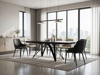 Table à manger noire minimaliste, longueur réglable, avec pieds en métal géométriques pour la maison
