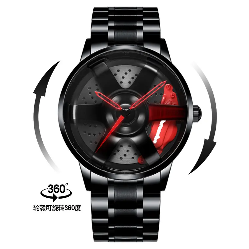 Car Wheel Rim Hub Design Sport Automatic Quartz Wristwatch for Men Waterproof Vacuum Plating Strap Quartz Watch TE37