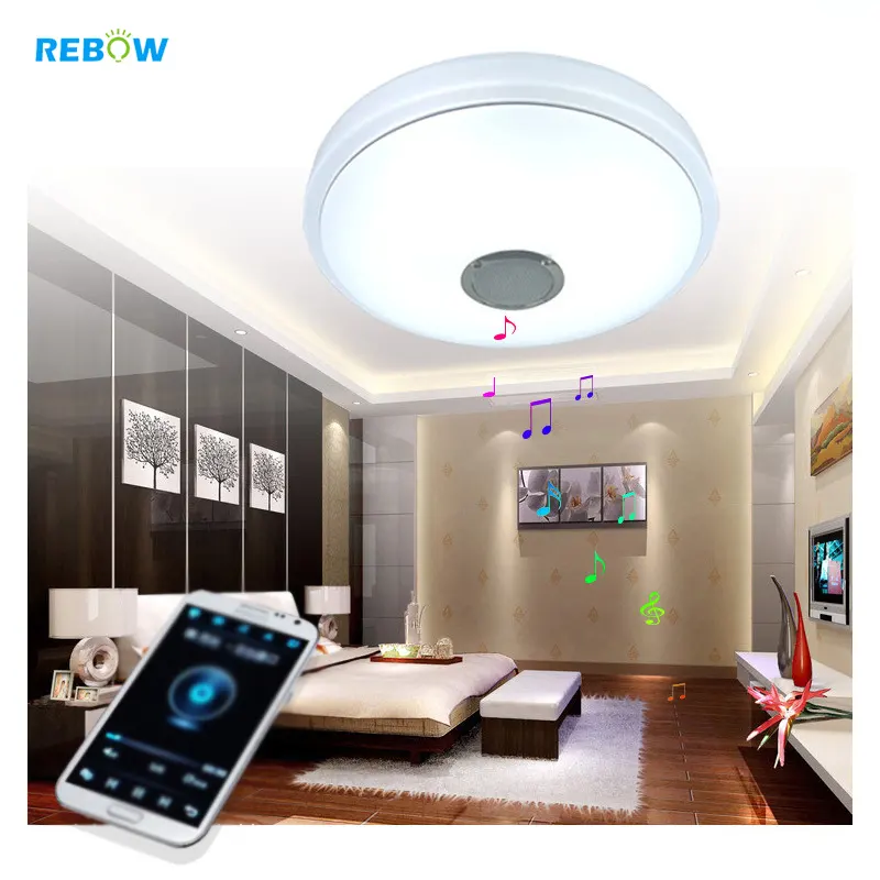Rebow Drop Shipping Home Decorative Lamp 36W Speaker APP Color Change RGB LED Modern Ceiling Light
