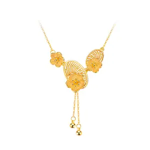 24K Plaqué Or Fleur De Prunier Gland Collier Creux Fleur Ras Du Cou À La Mode Vietnam Placer Or Bijoux En Laiton