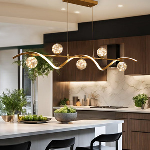 Minimalist Indoor Pendant <b>Light</b> Gold Multi Head Led Chandelier For <b>Dining</b> Room And Bar Touch Control Long Shape - Product Image 1
