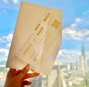 Invitaciones de boletos FlightPass de acrílico transparente con estampado de oro exquisito personalizado con sobre Invitaciones de boda/matrimonio modernas elegantes - Product Image 4