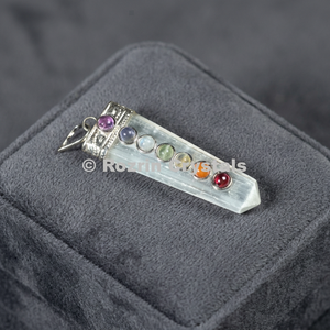 Rozrin Crystals Quartz Healing Chakra Flat Pencil Pendants Natural Crystal Classic Reiki Gemstone Jewelry Rhinestone Women Men - Product Image 3