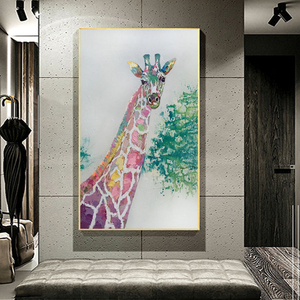 Décoration personnalisée, <span class=keywords><strong>peinture</strong></span> à l'huile <span class=keywords><strong>moderne</strong></span> peinte à la main, animal <span class=keywords><strong>girafe</strong></span>, <span class=keywords><strong>peinture</strong></span> à l'huile colorée sur toile, par un artiste original, art mural fait à la main - Product Image 2
