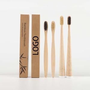 Fully Biodegradable All Natural Kraft Box Custom Bamboo <strong>Toothbrush</strong> with Horse Bristles or Premium Wild Boar Bristles <strong>Toothbrush</strong> - Product Image 1