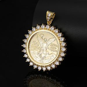 Pendentifs Centernario plaqués <span class=keywords><strong>or</strong></span> 14 carats, pièce de monnaie mexicaine de <span class=keywords><strong>50</strong></span> <span class=keywords><strong>pesos</strong></span>, grand pendentif religieux - Product Image 1