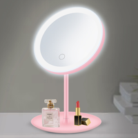 Miroir de beauté cosmétique rond en verre éclairé par LED avec logo personnalisable en couleur unique, boîtier en plastique, grossissement 1x, Ms.Miau