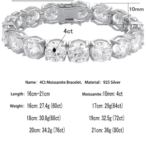 Bracciale da <span class=keywords><strong>Uomo</strong></span> Trendy ed Esagerato in <span class=keywords><strong>Argento</strong></span> Sterling <span class=keywords><strong>925</strong></span> con Chiusura in Moissanite VVS 4CT, Certificato GRA, Ideale come Regalo - Product Image 6