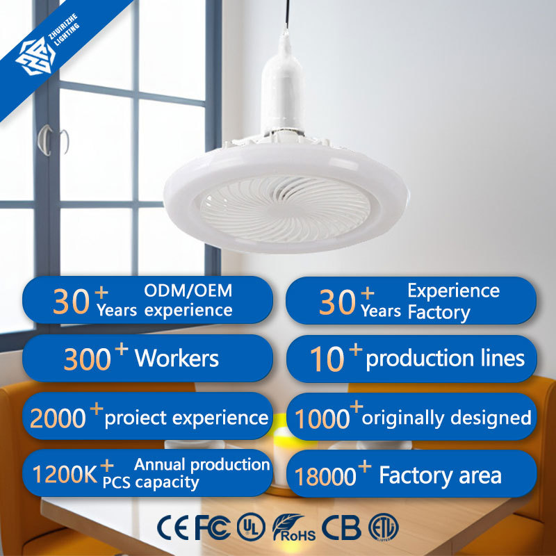 Modern E27 LED Lamp Bulb with 3 Blades DC/AC Motor Ceiling Fan Light Home Hotel Remote Control Plastic Body Dimmable for Bedroom