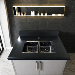 Large Prefab Black Quartz <b>Stone</b> Slabs - Ideal for Benchtops, Worktops, and Island Units Wholesale - Product Image 3