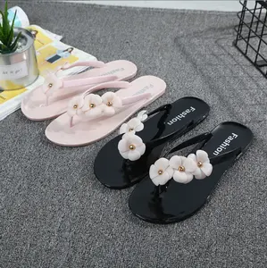 Zapatillas de goma para niña y mujer, sandalias deslizantes de flores, Chanclas de playa, novedad de verano