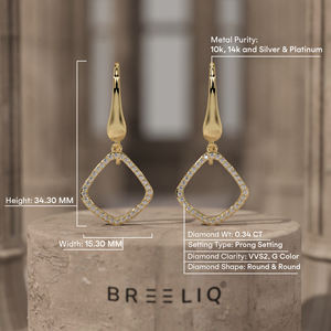 14K Solid Gold Square <b>Frame</b> Round Brilliant Cut Diamond Pave Dangle Earrings Minimalist Design for Women Gift Jewelry - Product Image 3