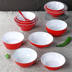 Juego de tazones de melamina rojos y blancos para sopa de fideos, ramen, uso en restaurantes de comida rápida - Product Image 3