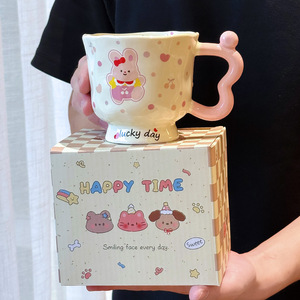 Good-Looking Puppy and Bunny <b>Ceramic</b> <b>Mug</b> Cartoon-Style Couple Coffee Cup for Office or Birthday Gift for Girls - Product Image 6